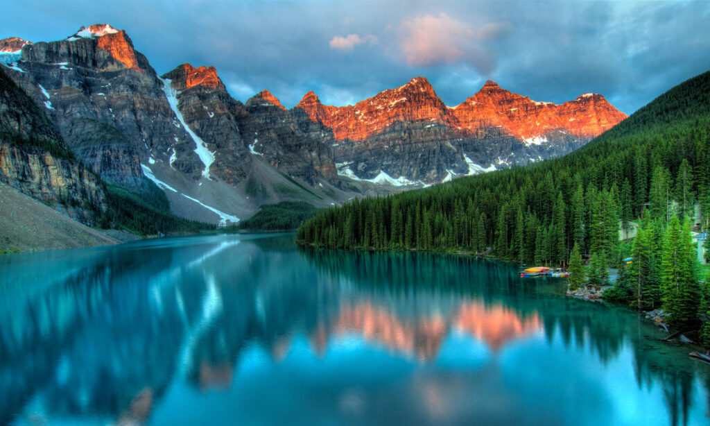 Canadian mountain range in Alberta with sun kissed peaks